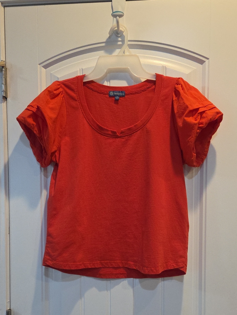 Democracy Red Short Puff-Sleeve Tee